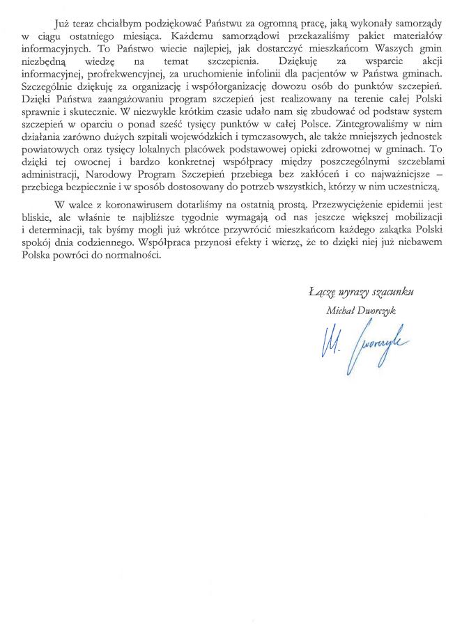 List z Kancelarii Prezesa Rady Ministrów - Minister Michał Dworczyk